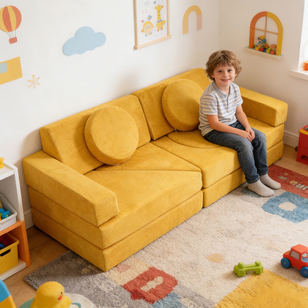 Modular Kids Play Couch With Suede Fabric Covers And Zippers_voghion.com